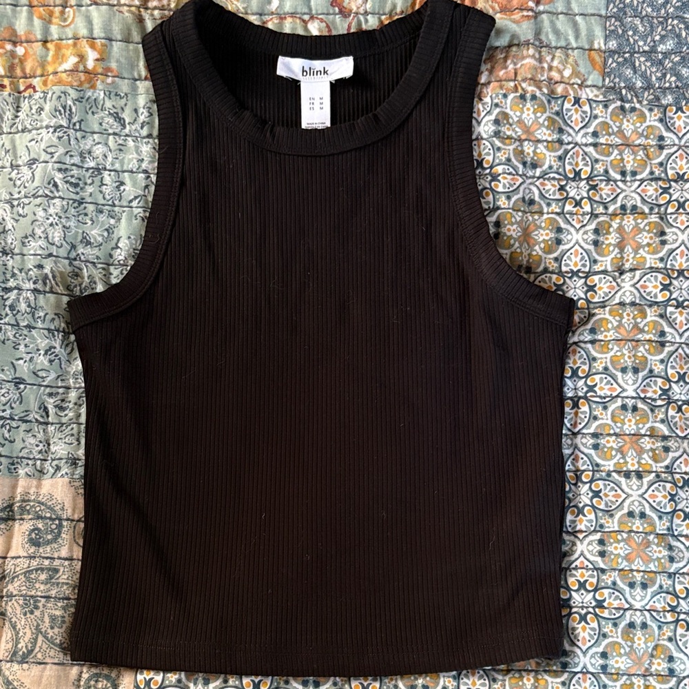 Blink Black Ribbed Tank Top — Sleeveless Crop Tank